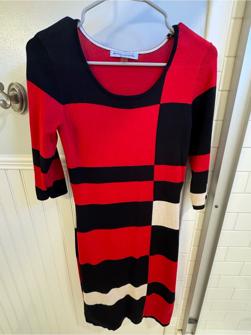 Danny & Nicole Red, Black & Ivory Block Knit Maxi Dress